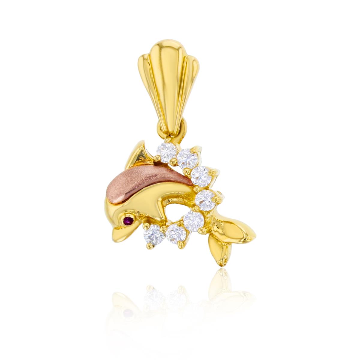 10K Two-Tone Gold Polished & Satin Jumping Dolphin Charm Pendant