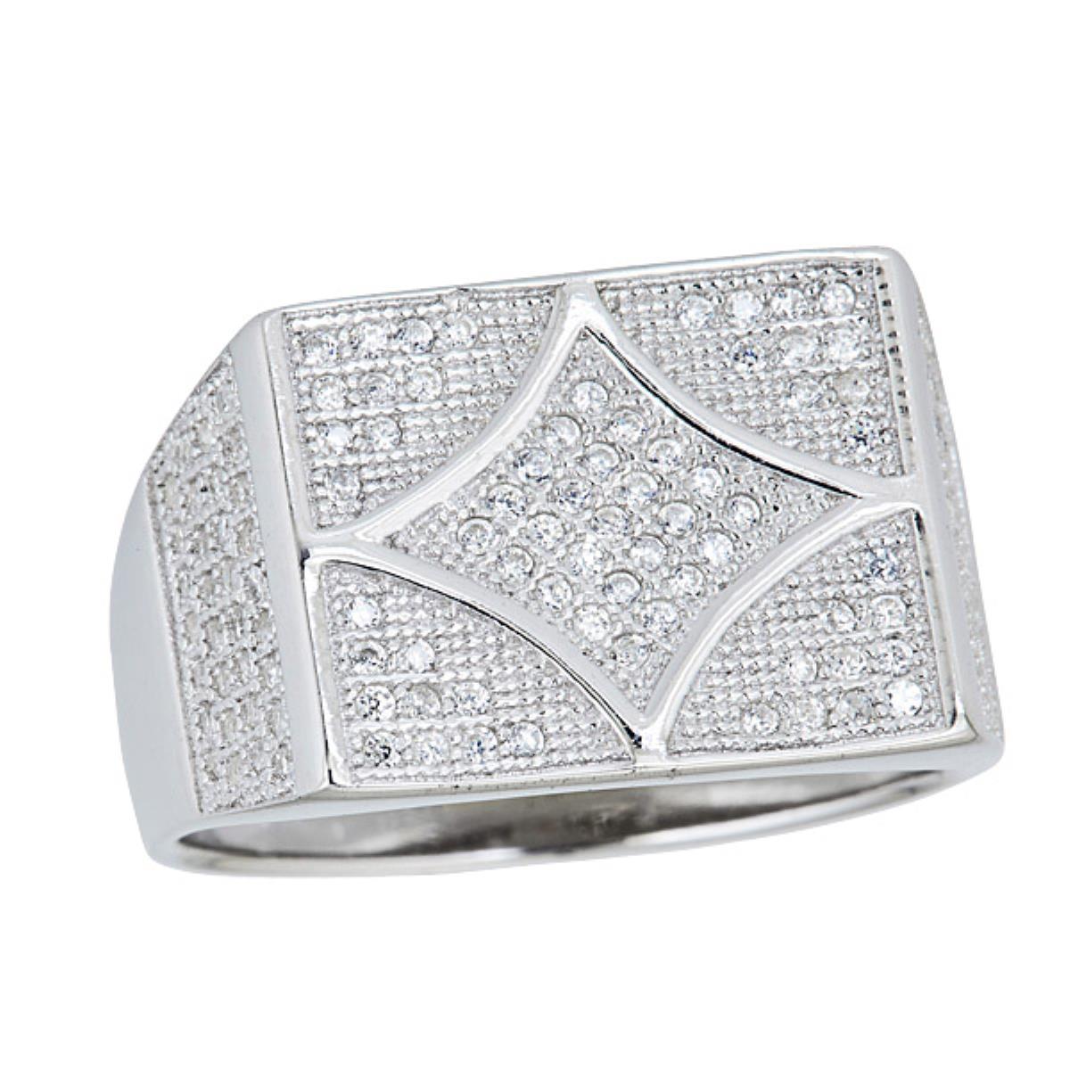 Sterling Silver Rhodium Men's Pave Inverted Diamond Ring