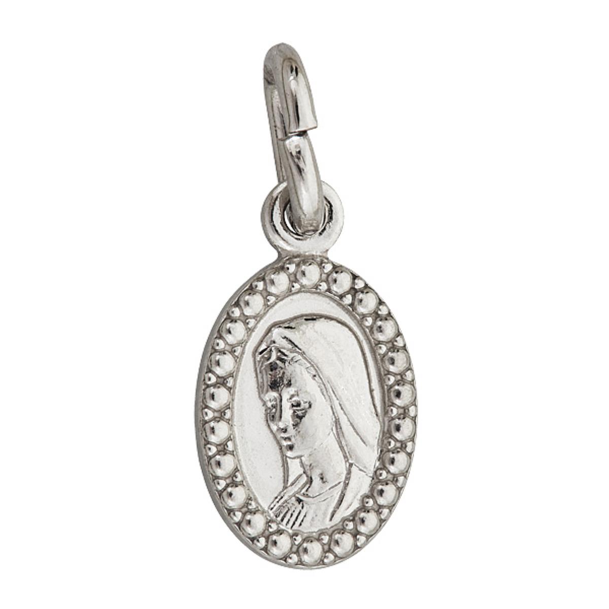 Sterling Silver mm Oval  Virgin Mary Medal w Textured Border 18" Necklace
