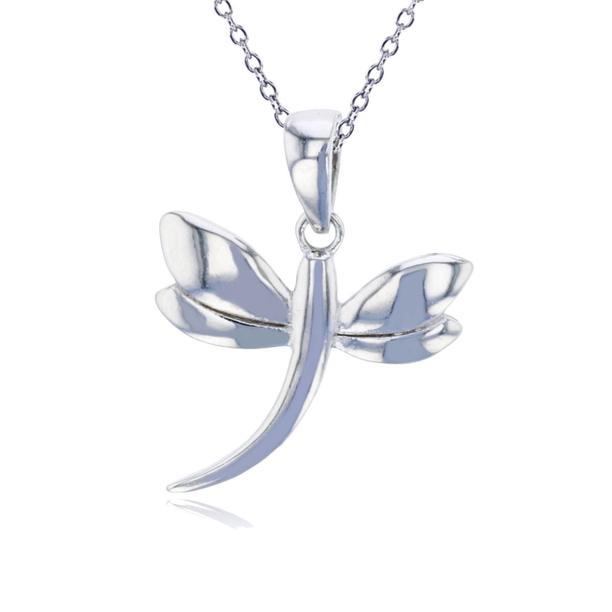Sterling Silver Rhodium High Polished Dragonfly 18" Necklace