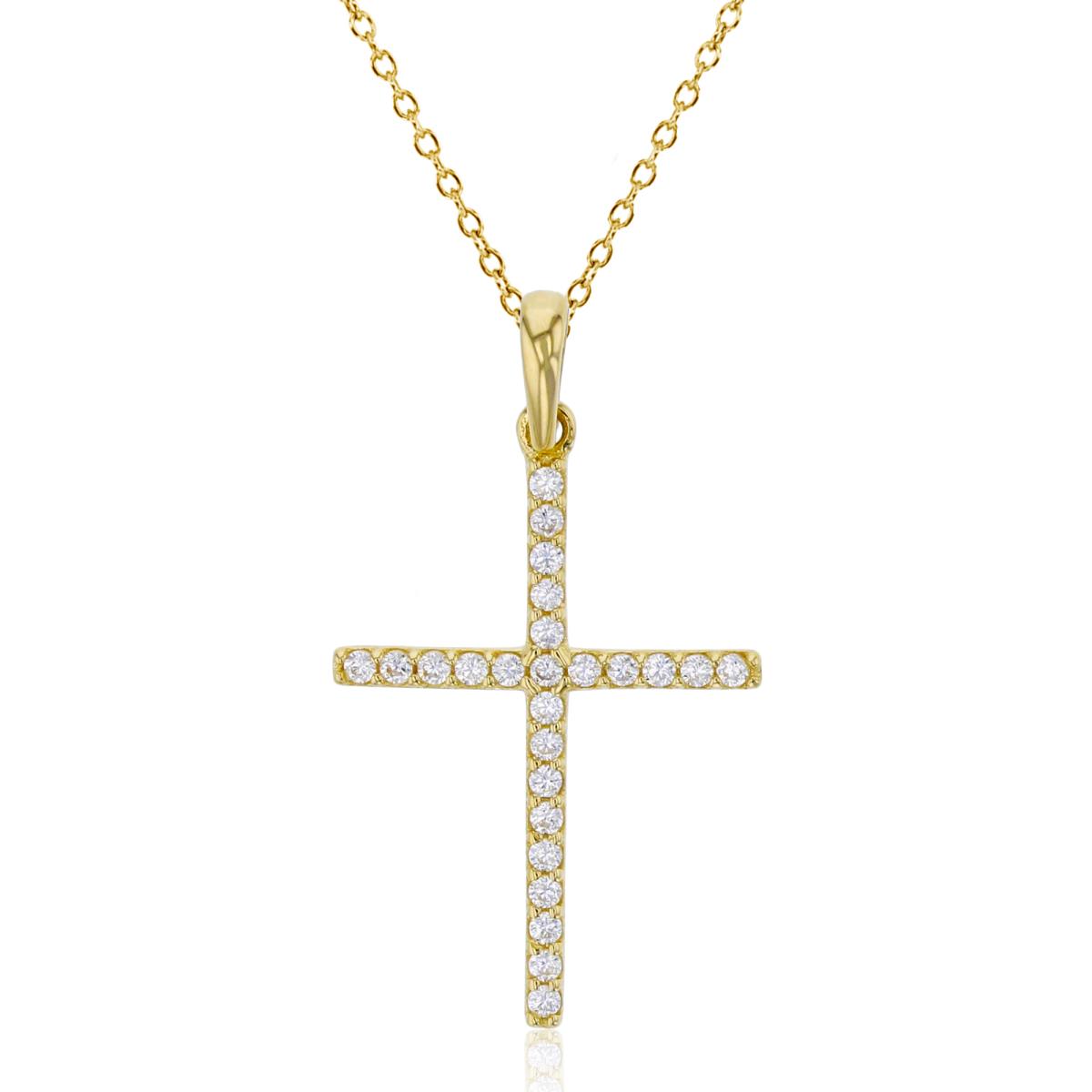 10K Yellow Gold 28x16mm Micropave Cross with Yellow Plated Silver Chain 18" Necklace