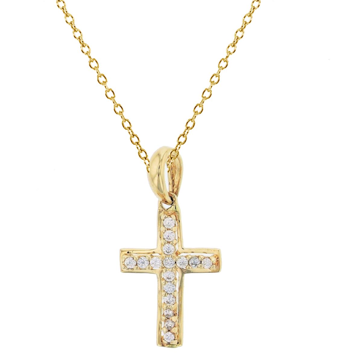 10K Yellow Gold 20x10mm Micropave CZ Cross with Yellow Plated Silver Chain 18" Necklace