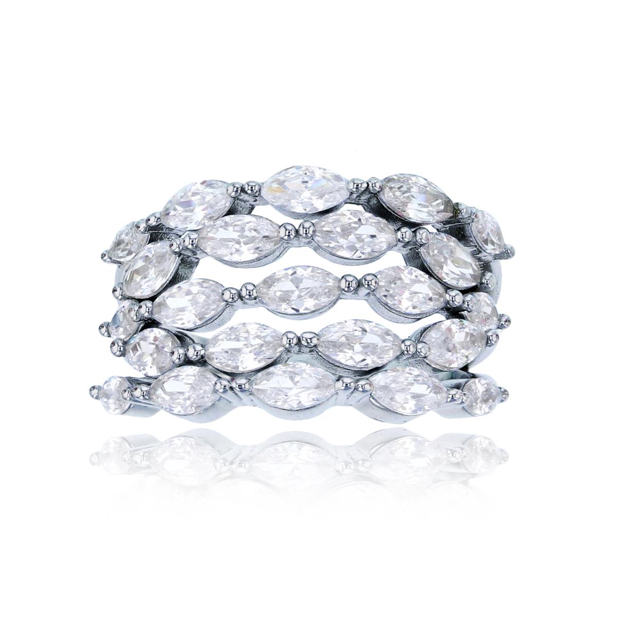 Sterling Silver Rhodium 5-Row Marquise Cut CZ Fashion Ring