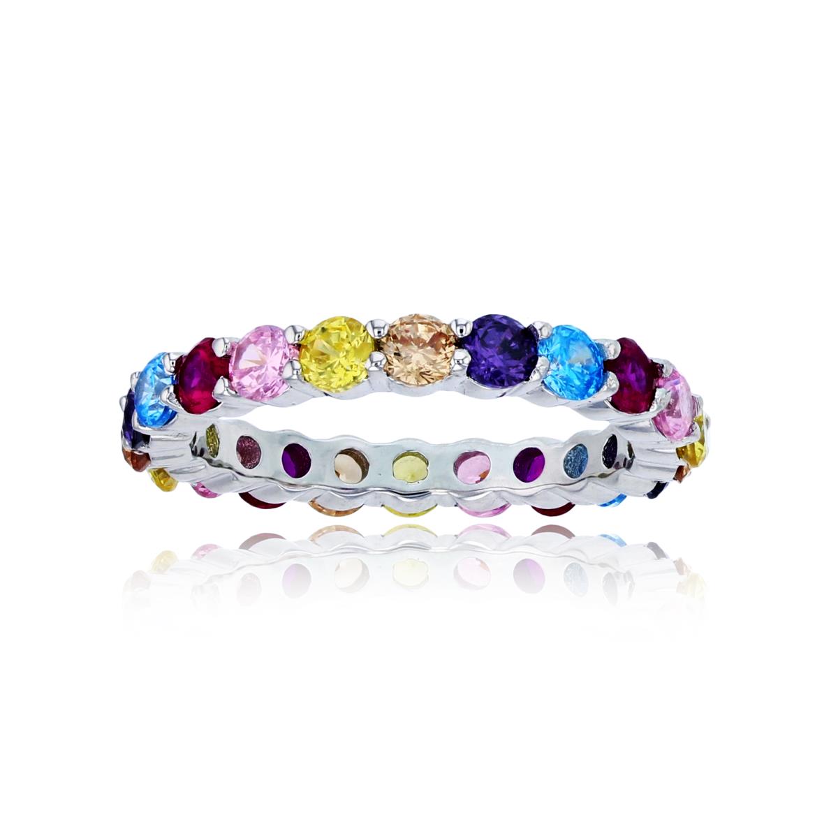 Sterling Silver Rhodium Multi-Color Rd Cut CZ Prong Set Eternity Band