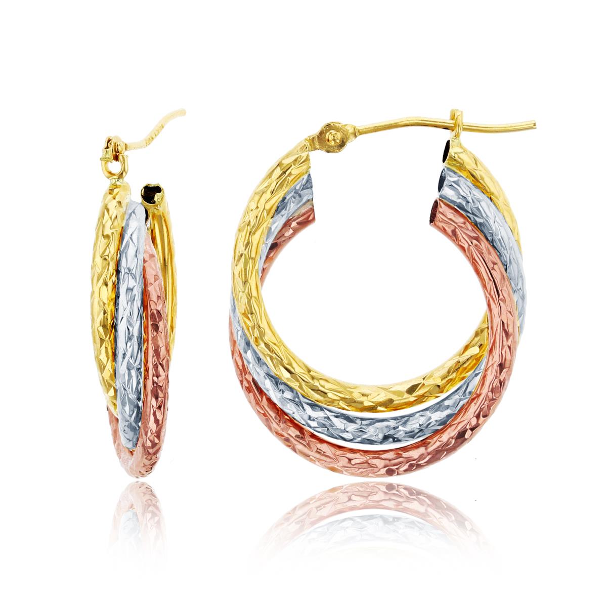 10K Tri-Color Gold 25x6mm Diamond Cut Triple Twist Hoop Earring