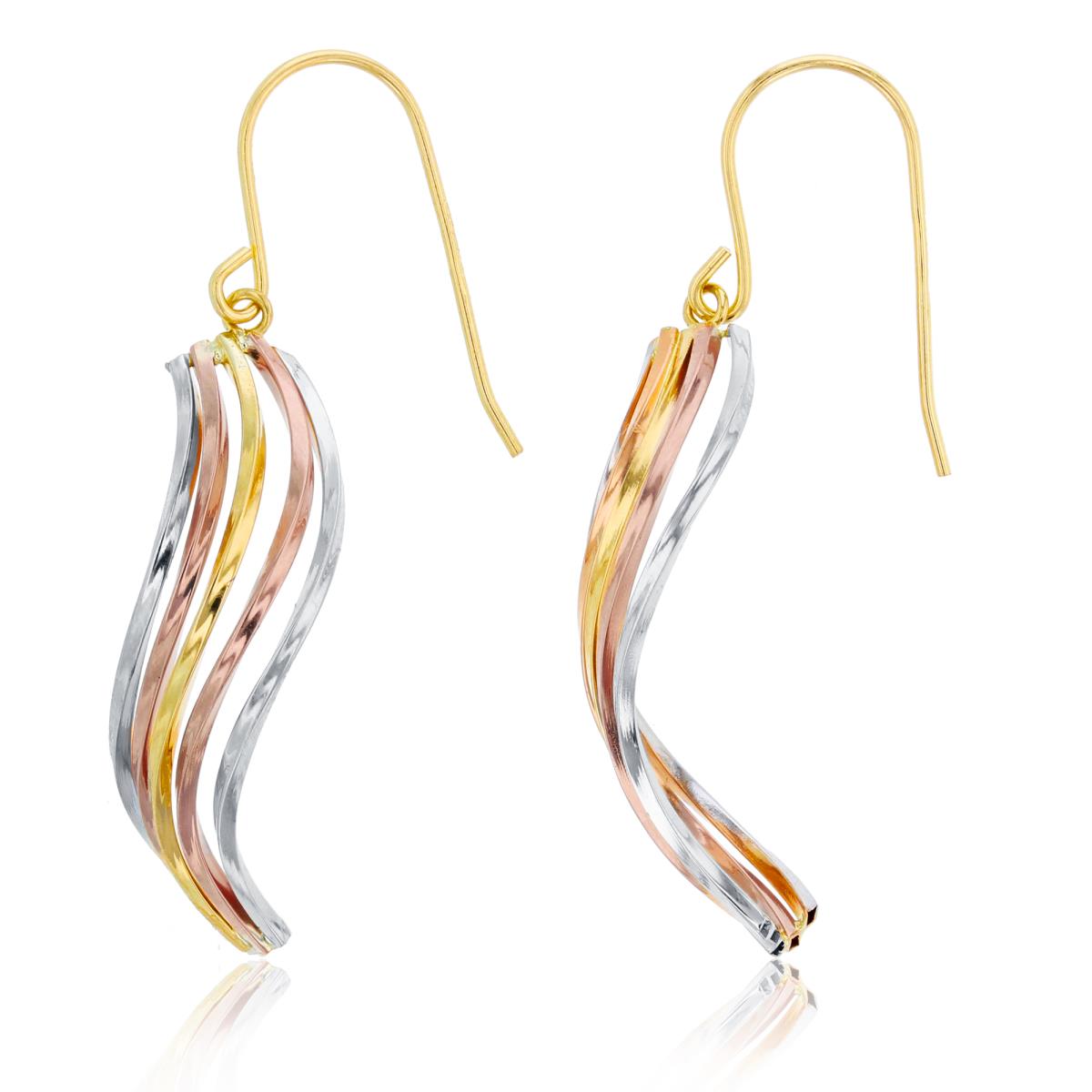 10K Tri-Color Gold 5-Strand Feather Dangling Fish-Hook Earring