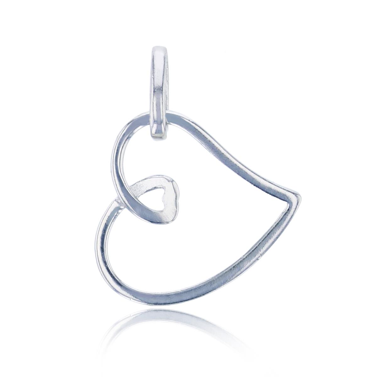Sterling Silver Rhodium 20x15mm Polished Open Heart Pendant