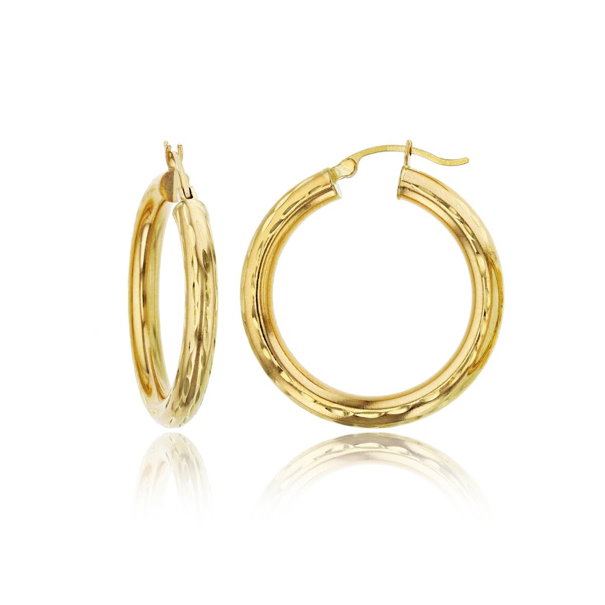 14K Yellow Gold 4X30MM Full Diamond Cut Hoop Earrings
