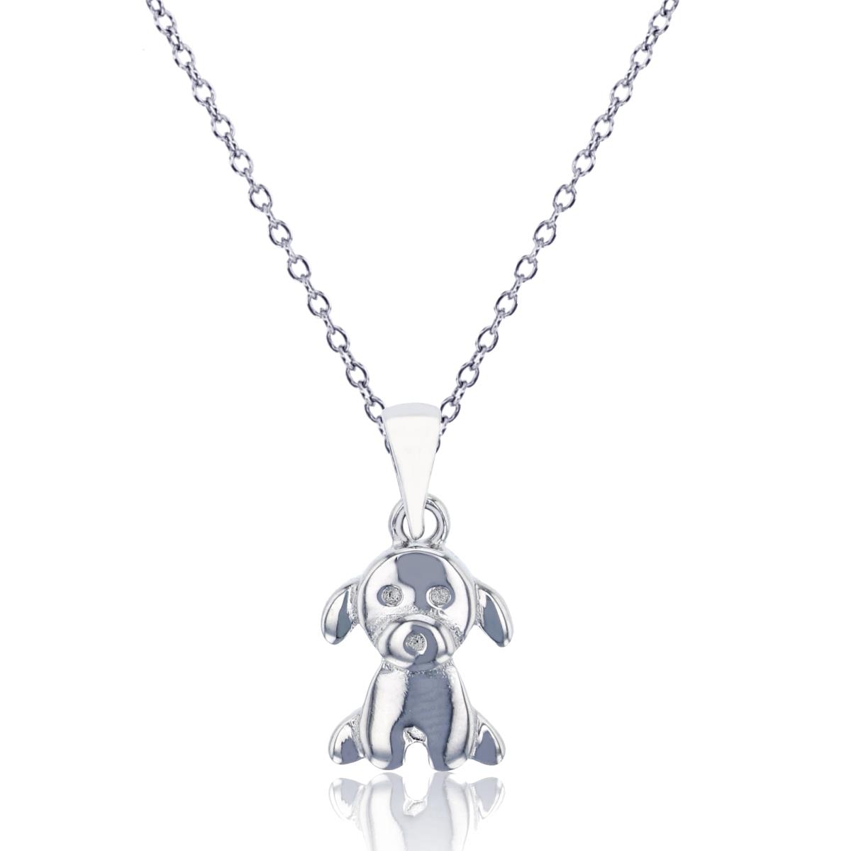Sterling Silver Rhodium Polished Puppy 13"+2" Necklace