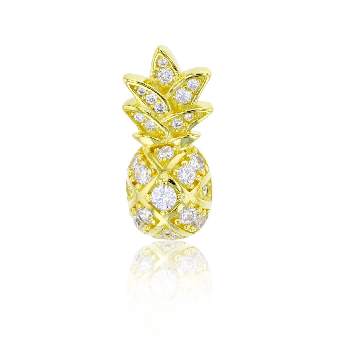 Sterling Silver Yellow 20x9mm Micropave Rd Cut CZ Pineapple Pendant