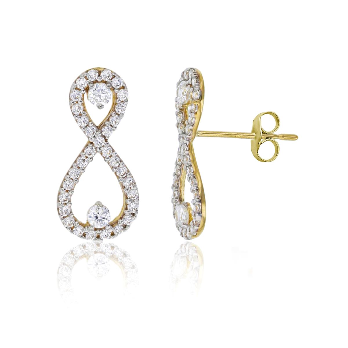 14K Two-Tone Gold 15x7mm Micropave Infinity Stud Earring with 14k Clutch