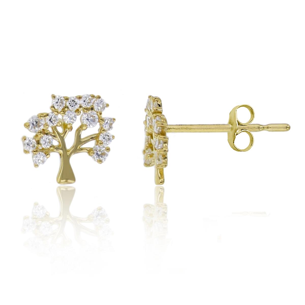 14K Yellow Gold 6x7mm Tree CZ Stud Earring with 14K Clutch