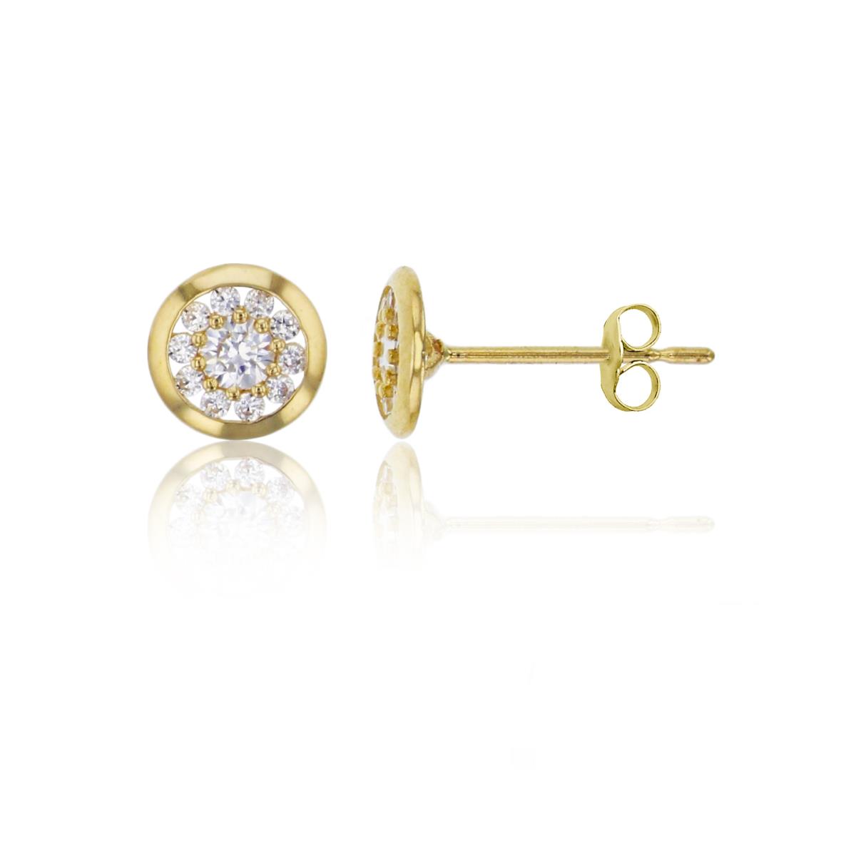 14K Yellow Gold 6x6mm Pave Circle Stud Earring with 14K Clutch