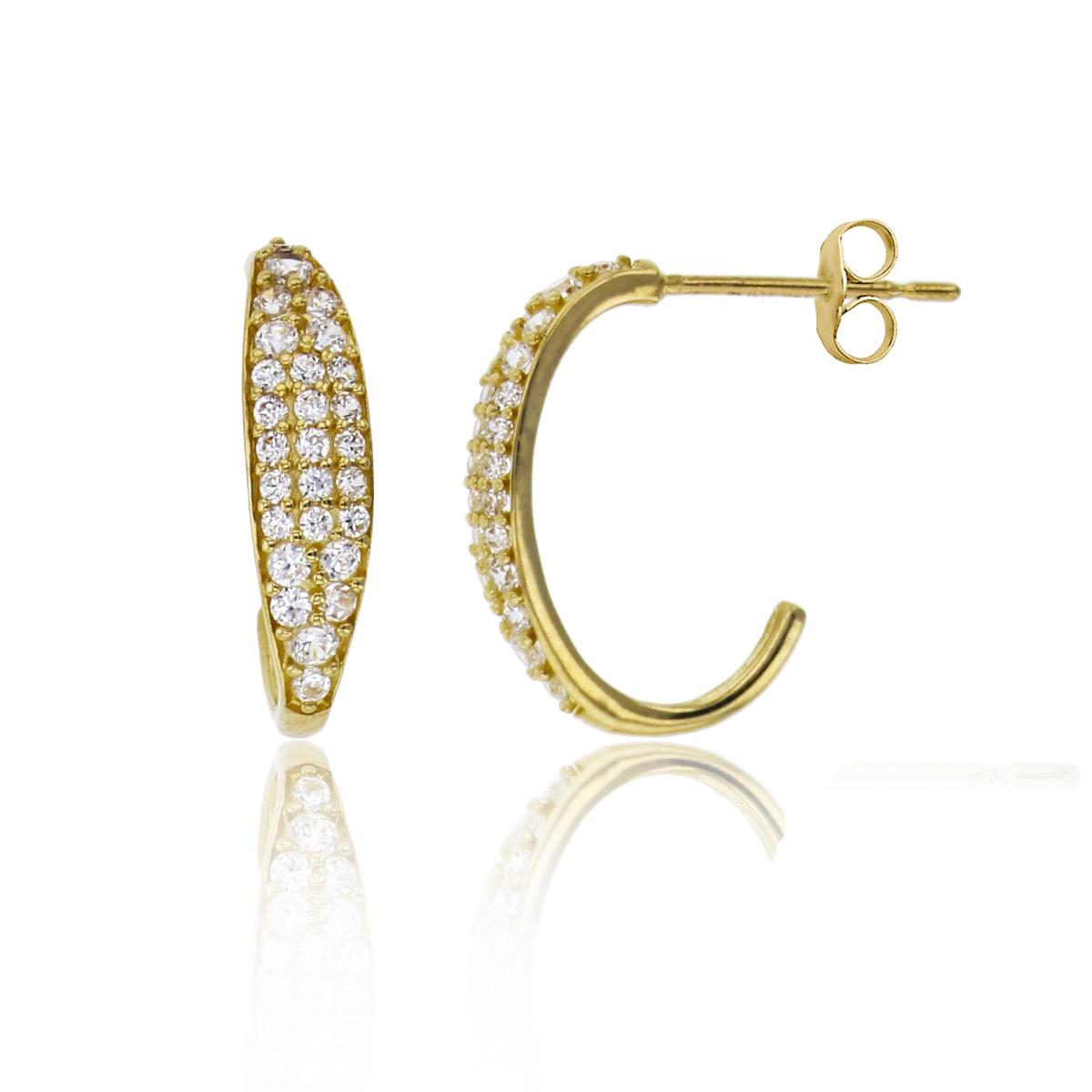 14K Yellow Gold 15x4mm Micropave Graduated Curved Half Hoop Earring with 14K Clutch