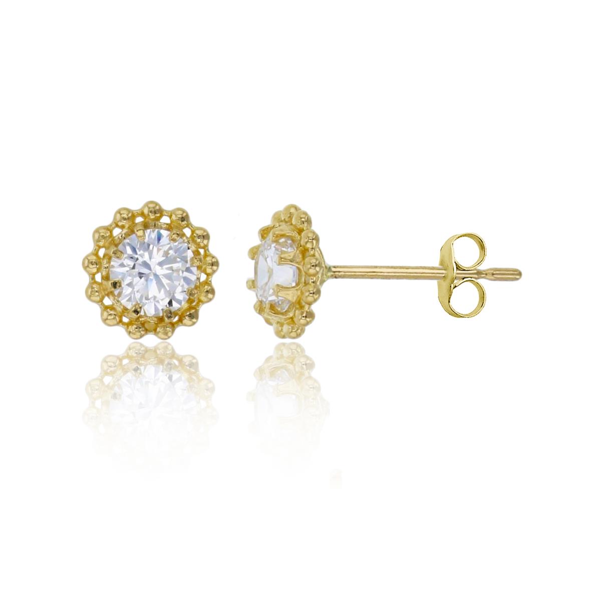 14K Yellow Gold 3.75mm Rd Cut Polished Bubble Halo Stud Earring with 14K Clutch