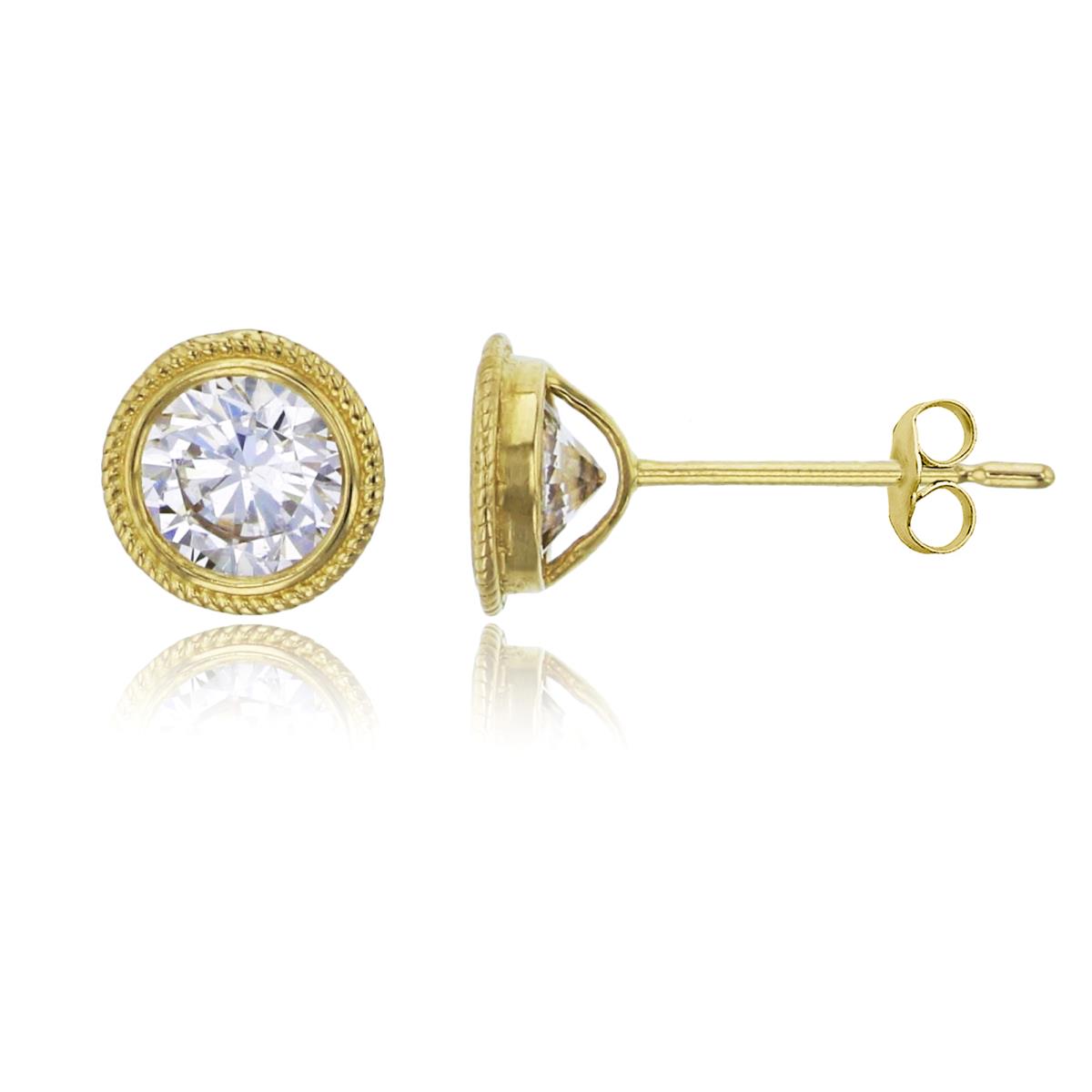 14K Yellow Gold 5mm Round Cut Milgrain Stud Earring with 14K Clutch