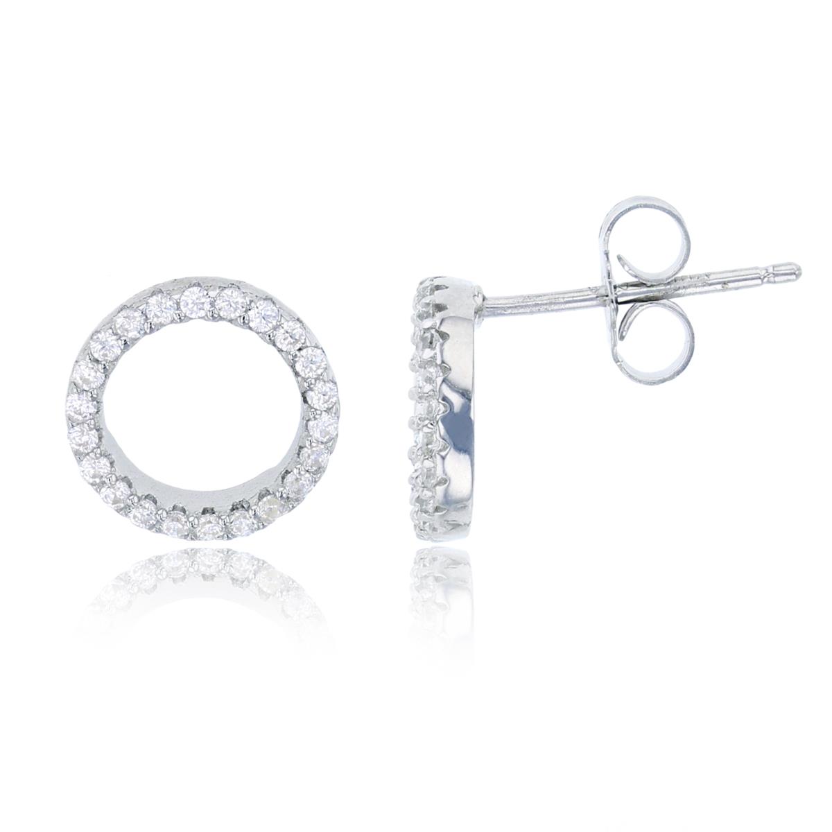 Sterling Silver Rhodium 10mm Micropave CZ Open Circle Stud Earring