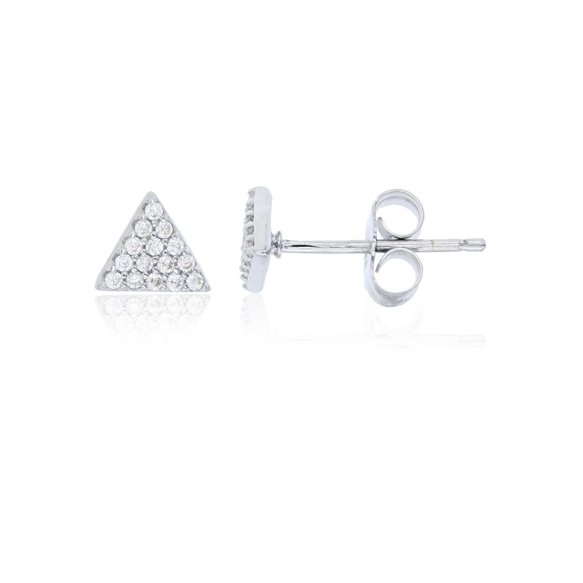 Sterling Silver Rhodium 6x6mm Micropave CZ Triangle Stud Earring