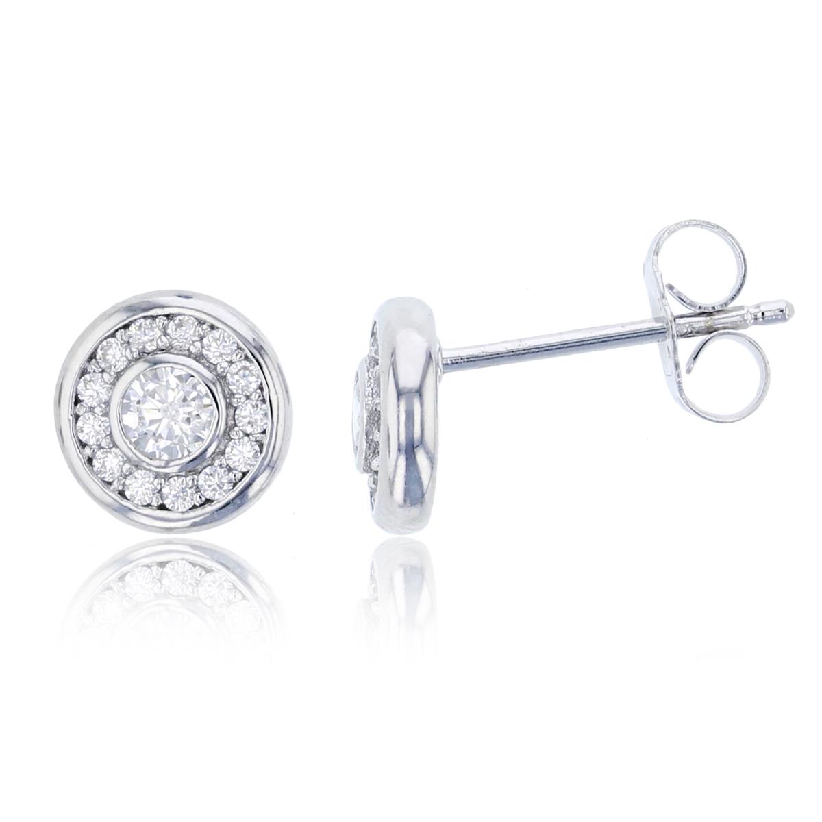 Sterling Silver Rhodium 3mm Rd Cut & Micropave CZ Circle Stud Earring
