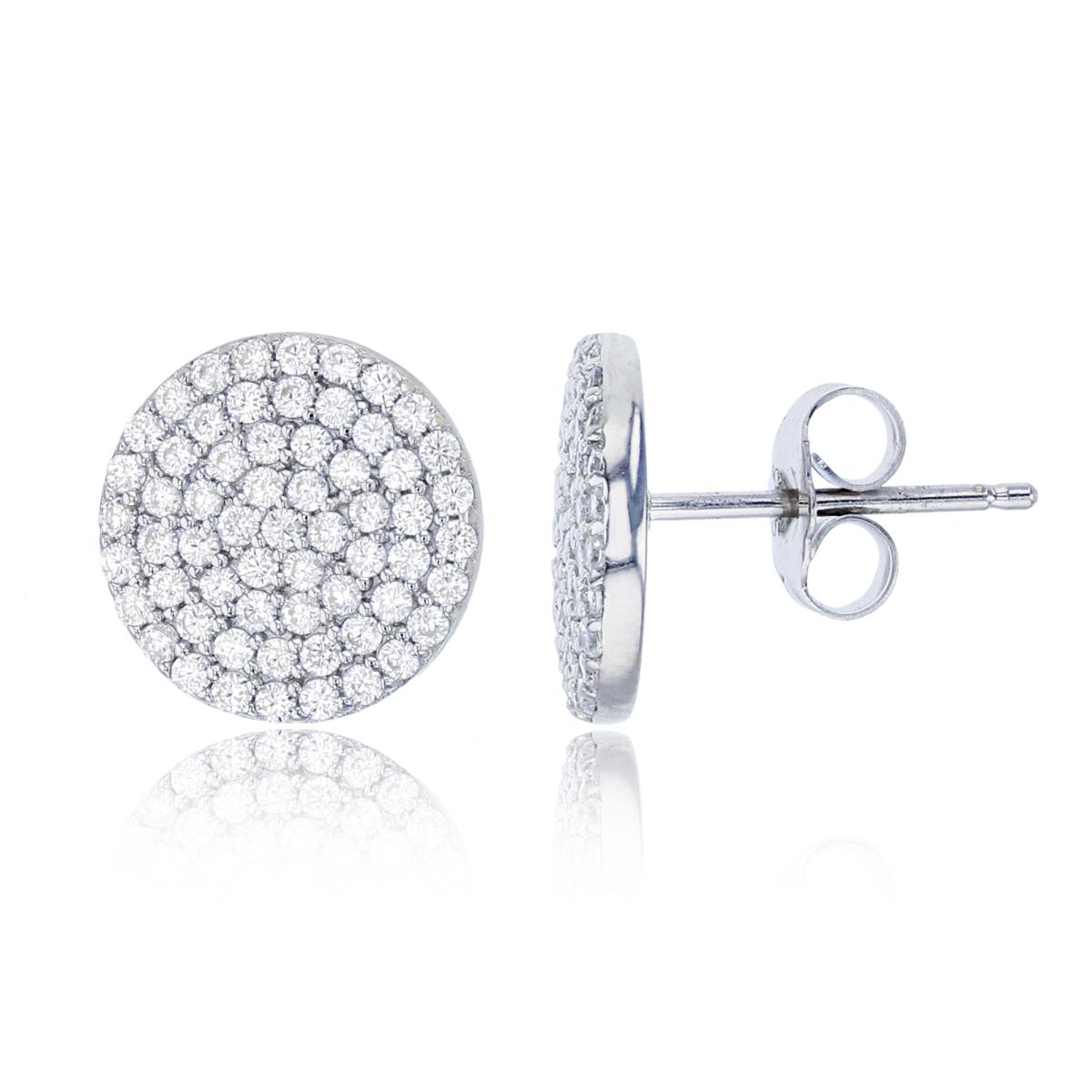 Sterling Silver Rhodium 11mm Micropave CZ Circle Stud Earring