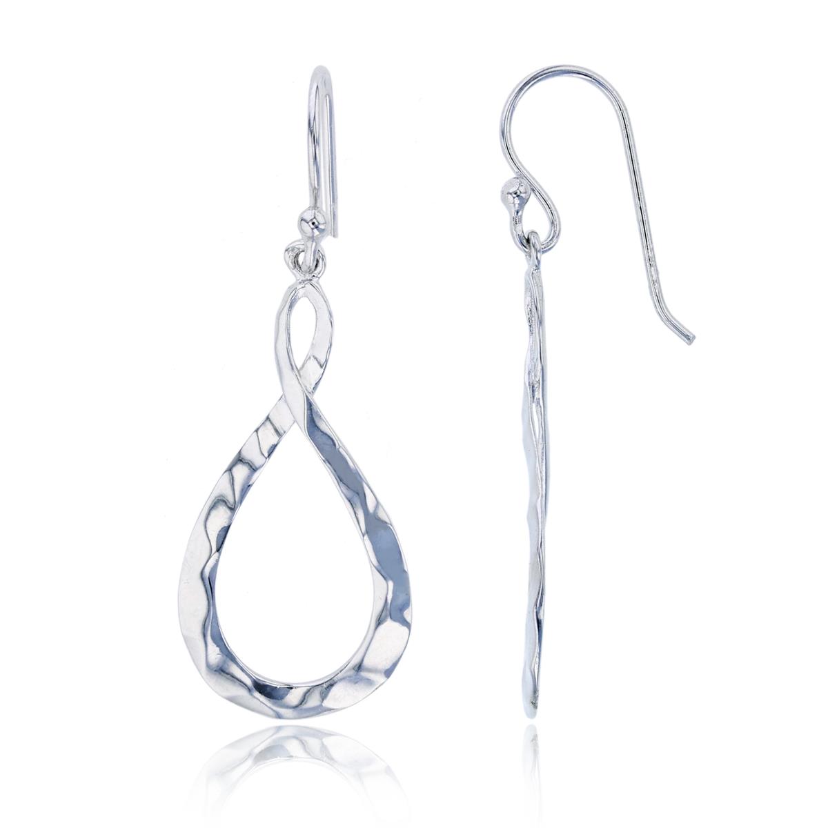 Sterling Silver Rhodium 43x15mm Hammered Infinity Dangling Earring