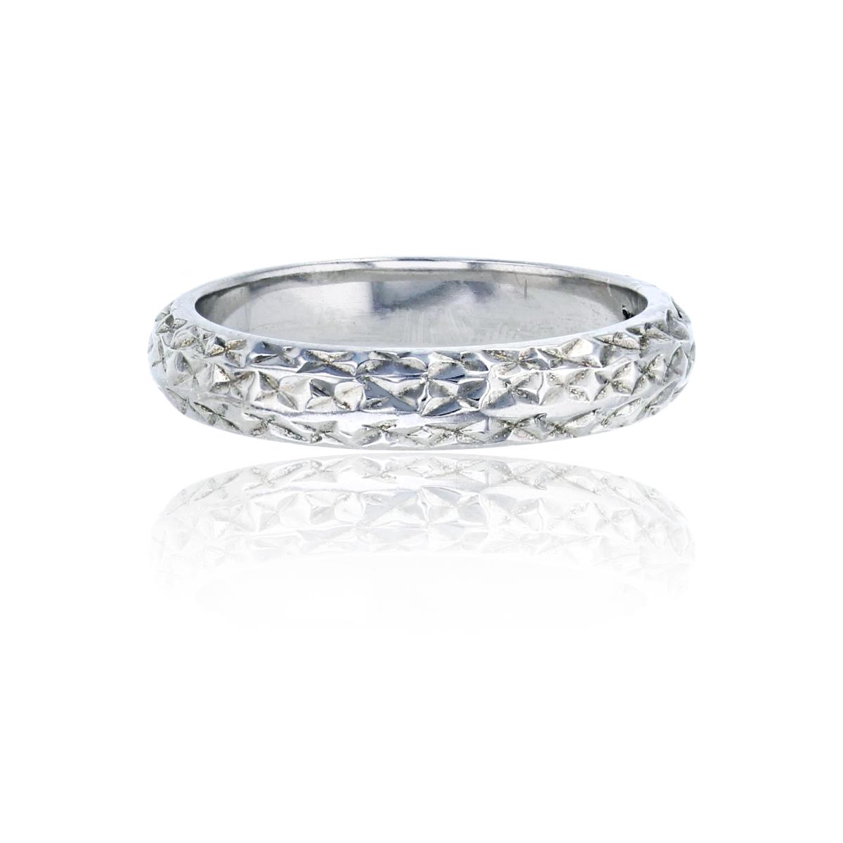 Sterling Silver Rhodium 4mm Diamond Cut Band Ring