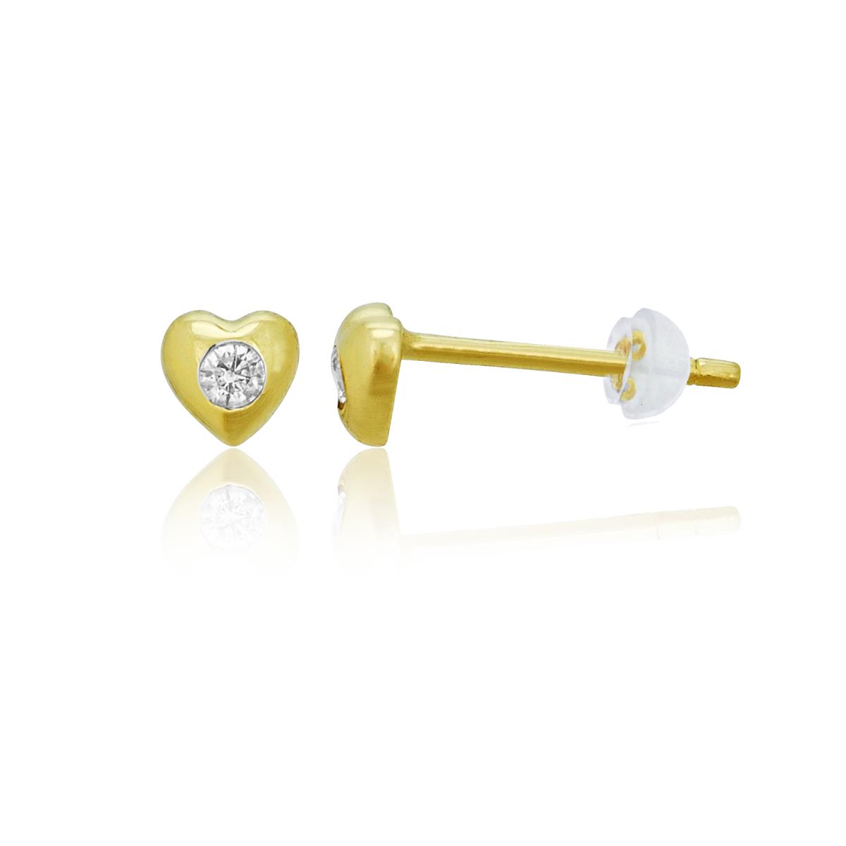 14K Yellow Gold CZ Heart Stud Earring with Silicone Back