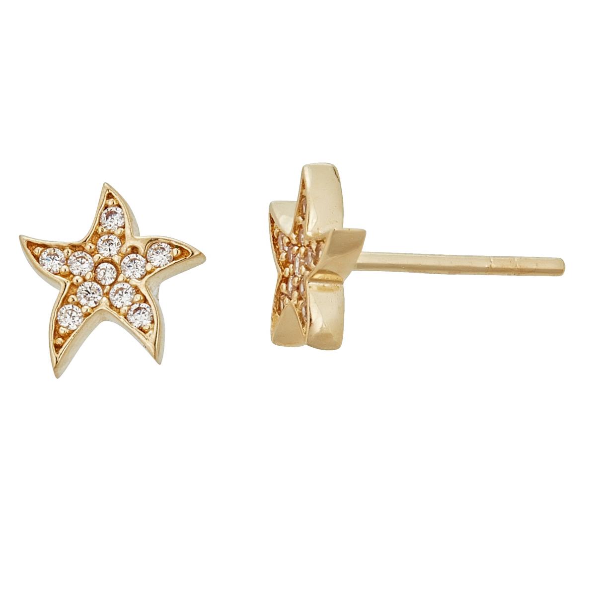 14K Yellow Gold Micropave CZ Starfish Stud Earring