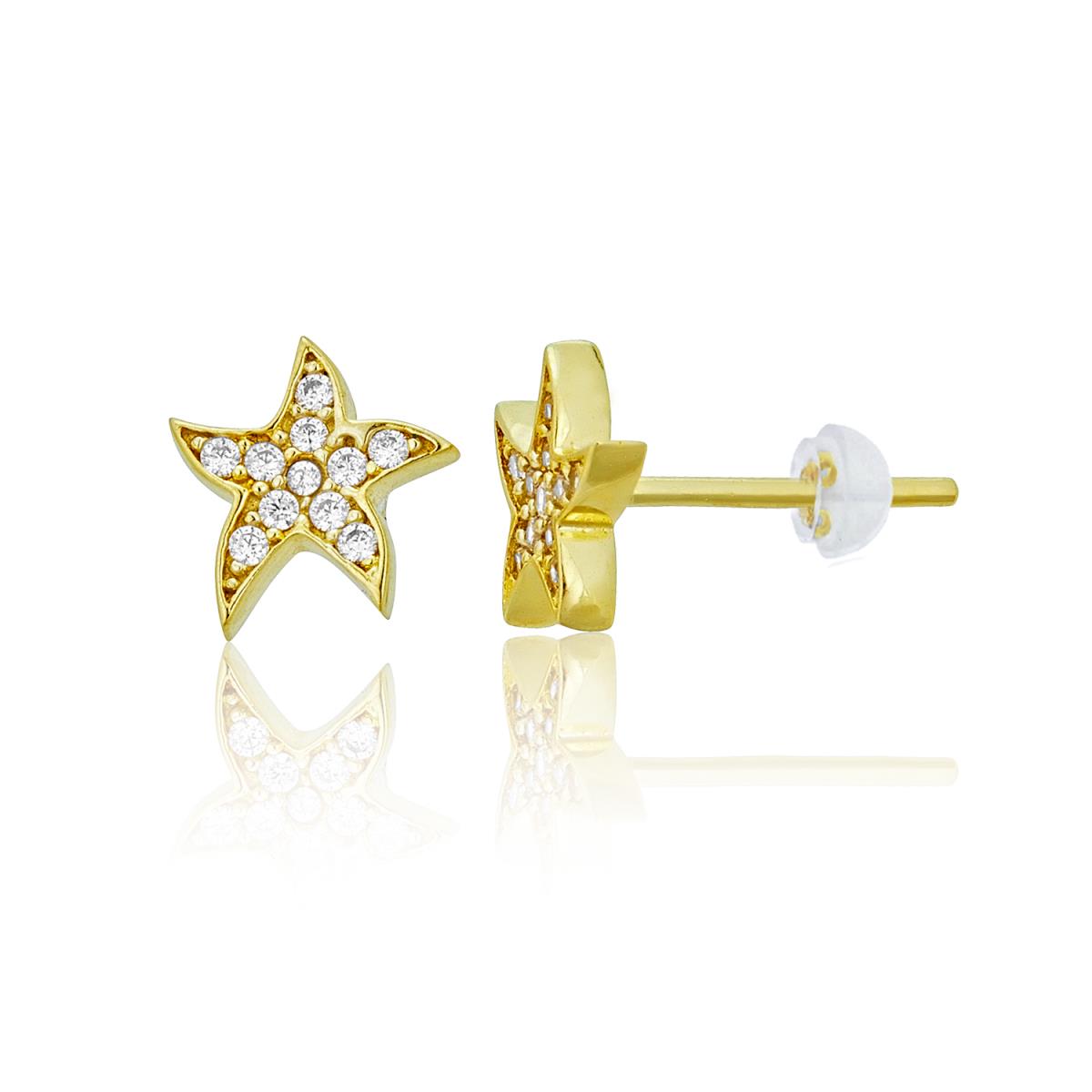 14K Yellow Gold Micropave CZ Starfish Stud Earring with Silicone Back