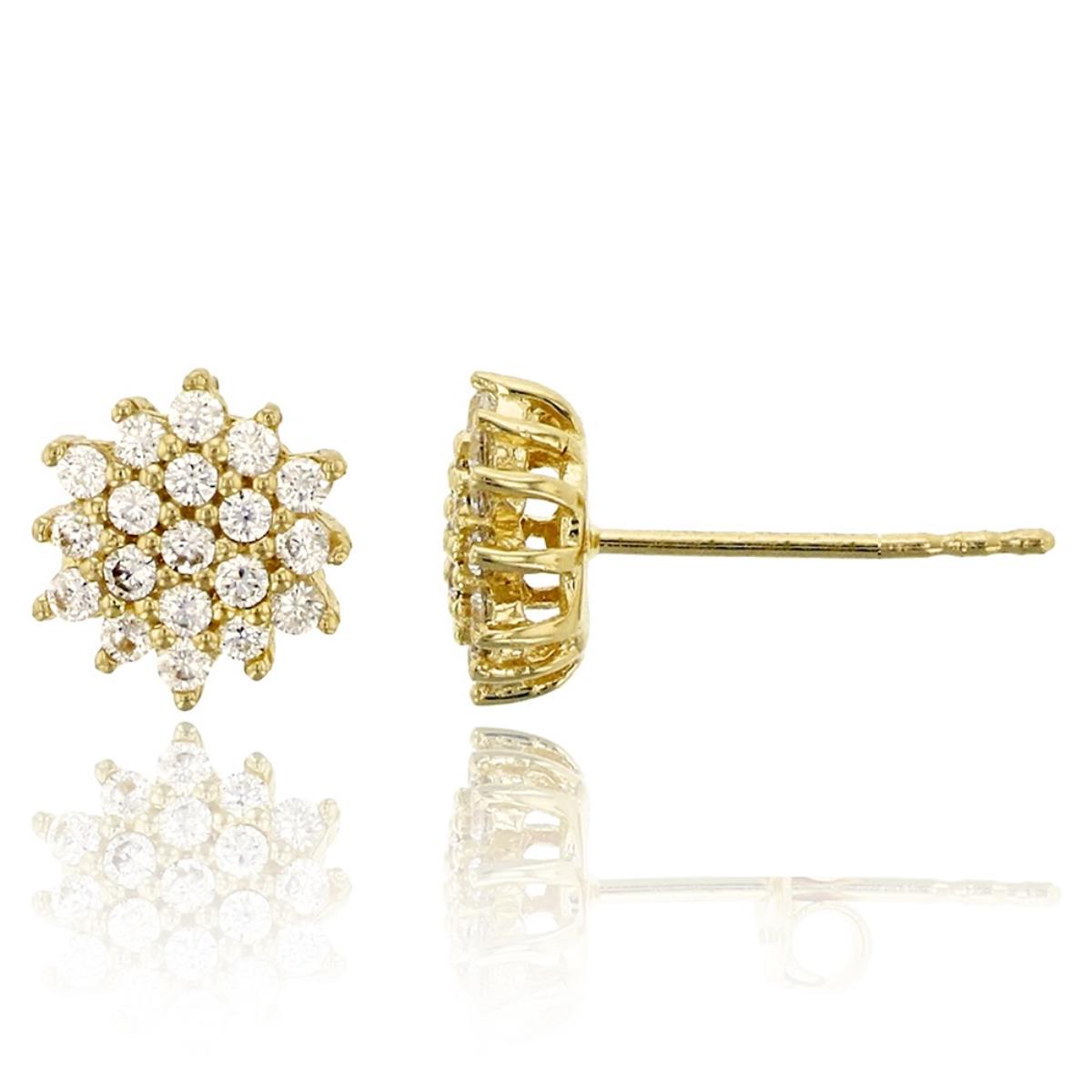 14K Yellow Gold Micropave Flower Stud Earring
