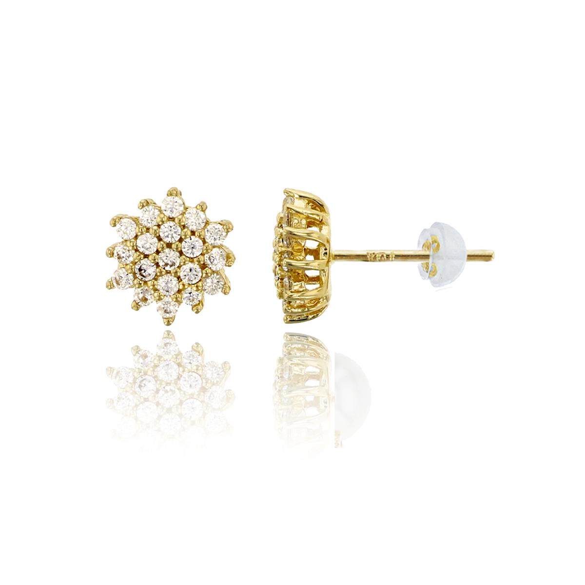 14K Yellow Gold Micropave Flower Stud Earring with Silicone Back