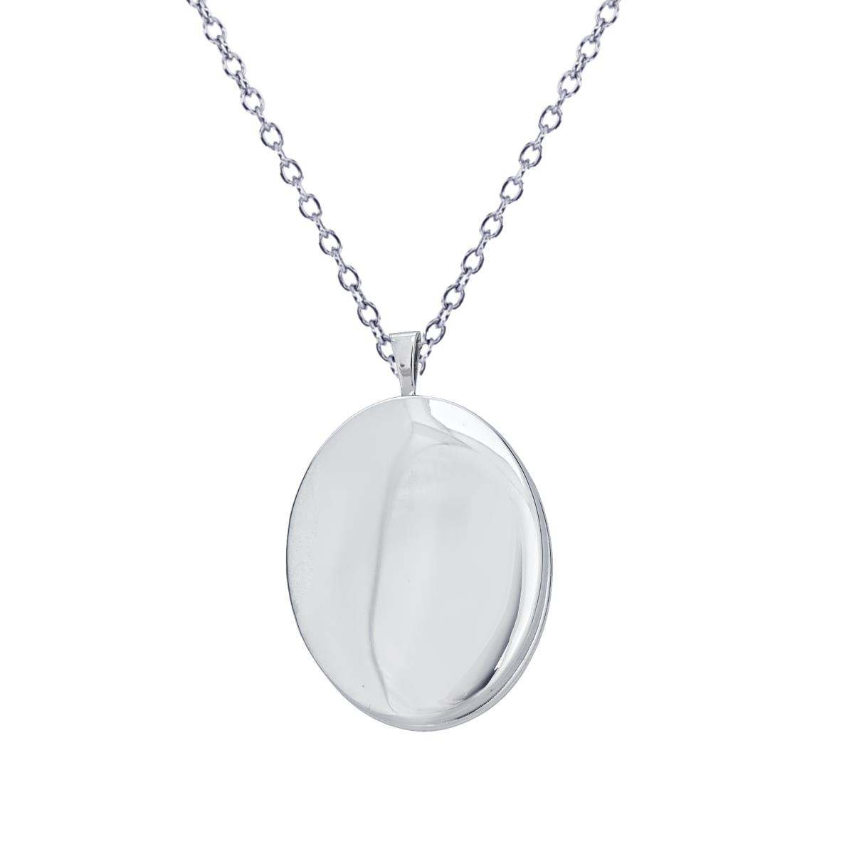 Sterling Silver Rhodium High Polished and Satin Reversible 20mm Oval Locket 18" Necklace