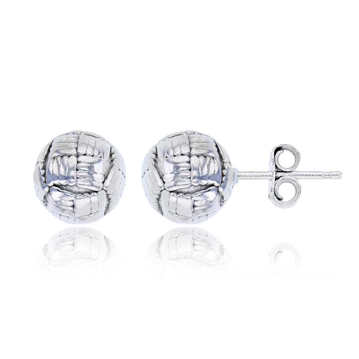 Sterling Silver Rhodium 8mm Textured Volleyball Stud Earring