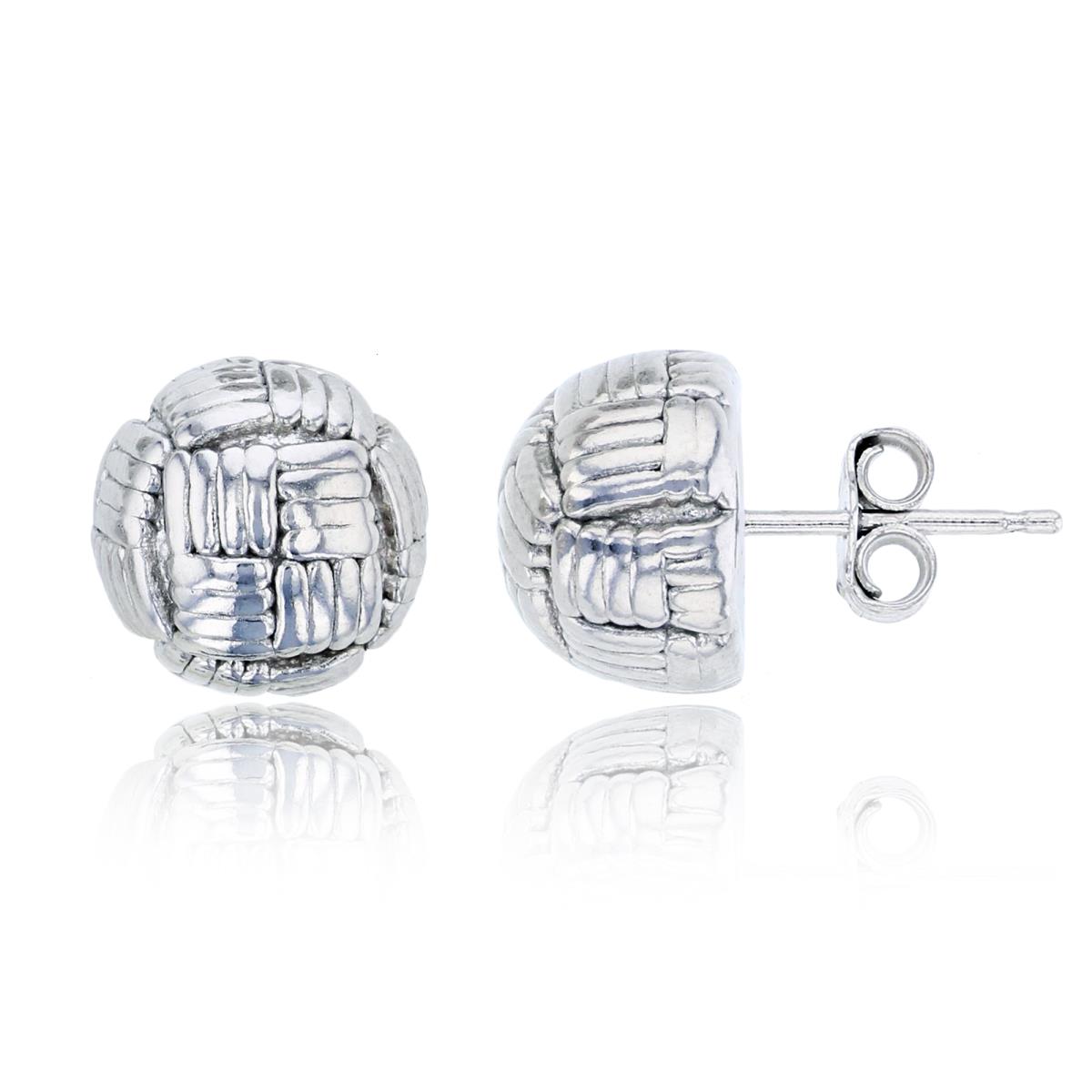 Sterling Silver Rhodium 10mm Textured Volleyball Half Ball Electroformed Stud Earring