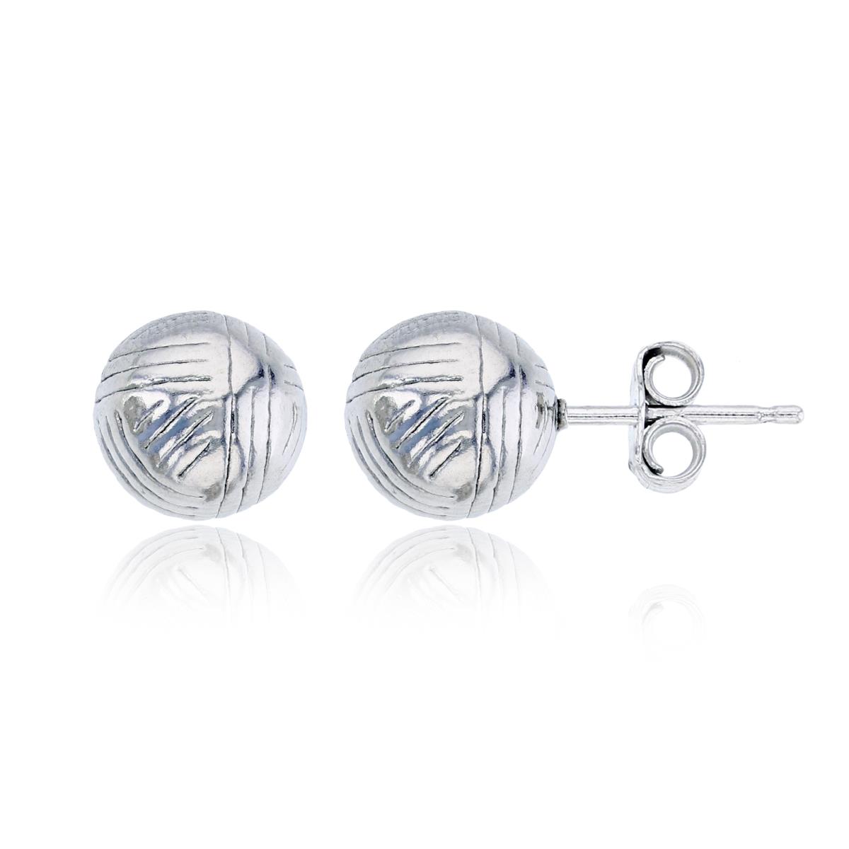 Sterling Silver Rhodium 8mm Scratched Ball Stud Earring
