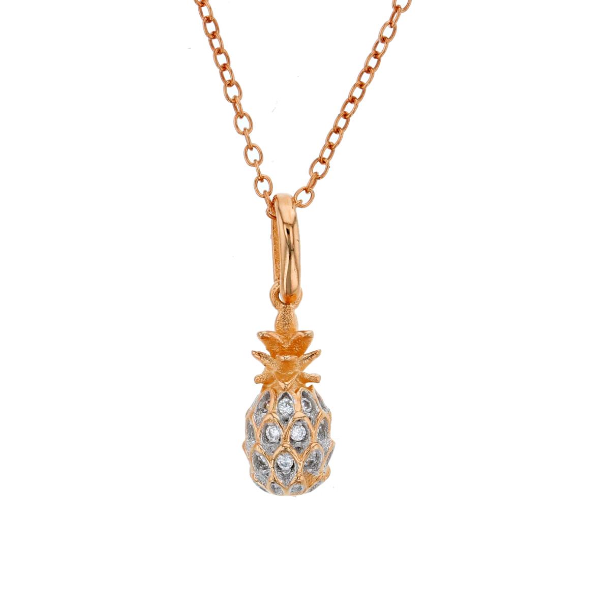Sterling Silver Rose Rd Cut CZ Pineapple 18" Necklace
