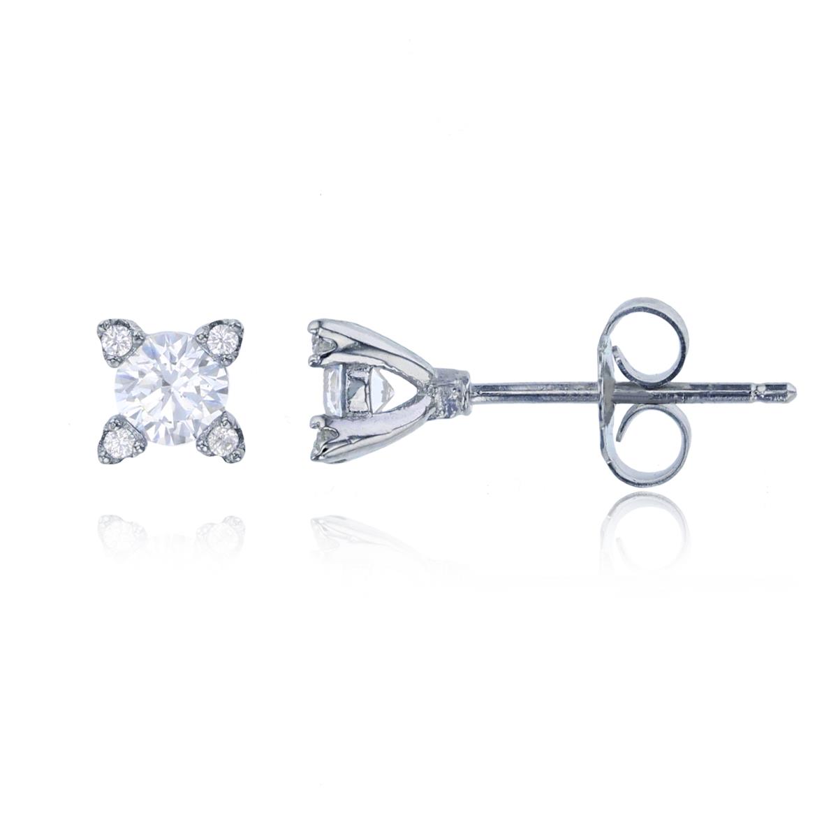 Sterling Silver Rhodium 4mm Rd Cut with 1.10mm CZ Sides Stud Earring