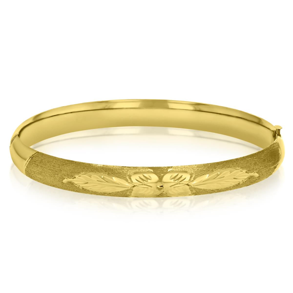 14K Yellow Gold Satin Diamond Flower Cut 5/16 8" Bangle