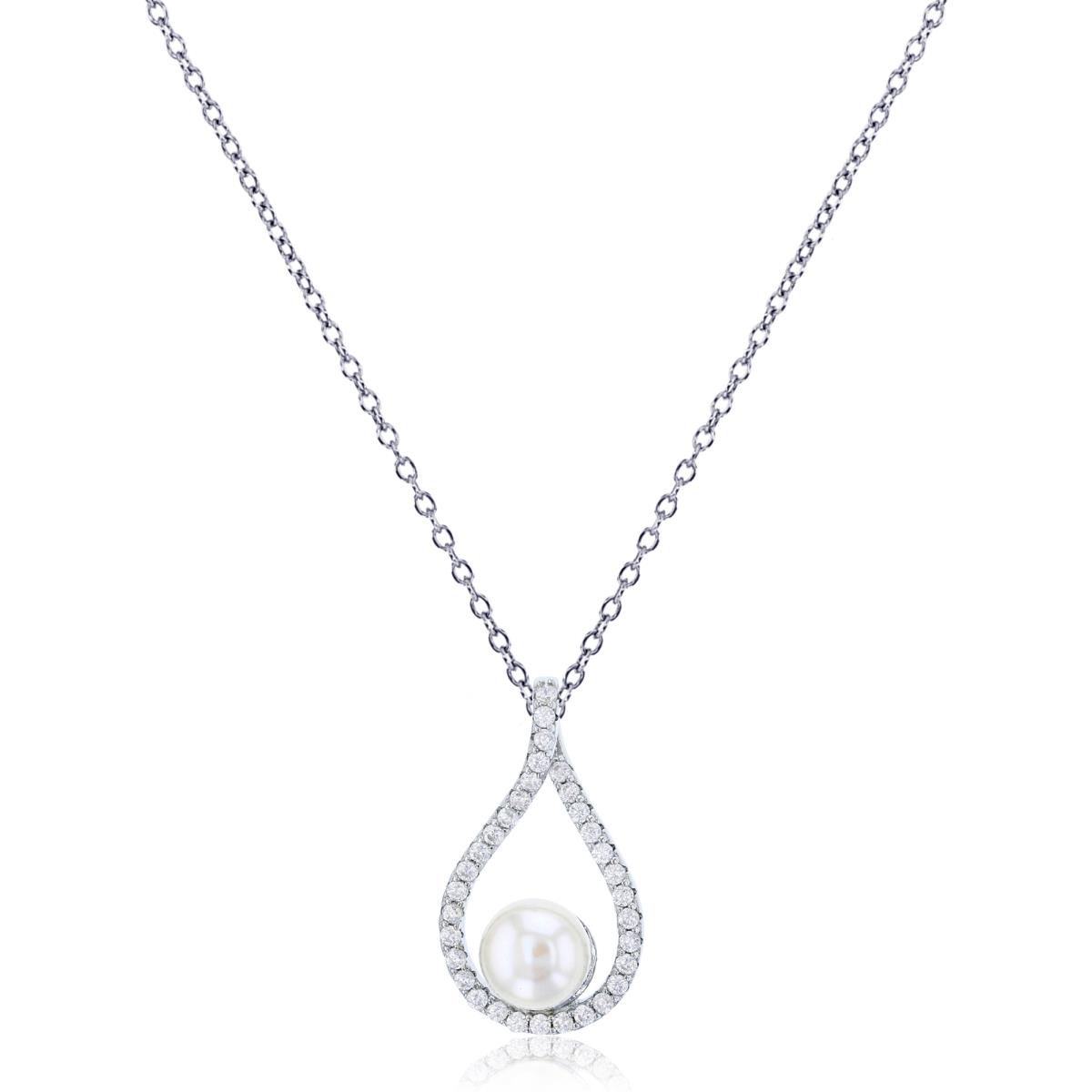 Sterling Silver Rhodium 8mm Freshwater Pearl & Micropave Infinity 18" Necklace