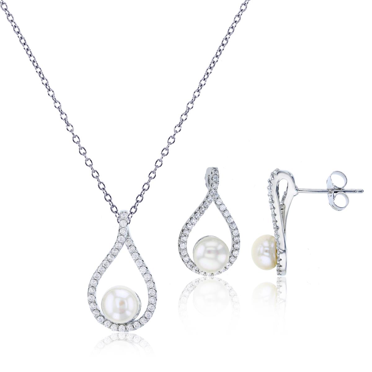 Sterling Silver Rhodium 8mm FWP& Micropave Infinity 18" Necklace & 6mm FWP Earring Set