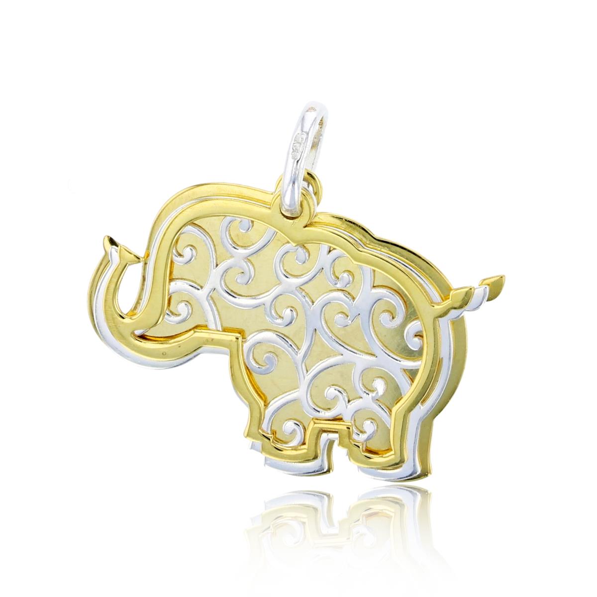 Sterling Silver Yellow & White Polished Elephant Dangling Pendant