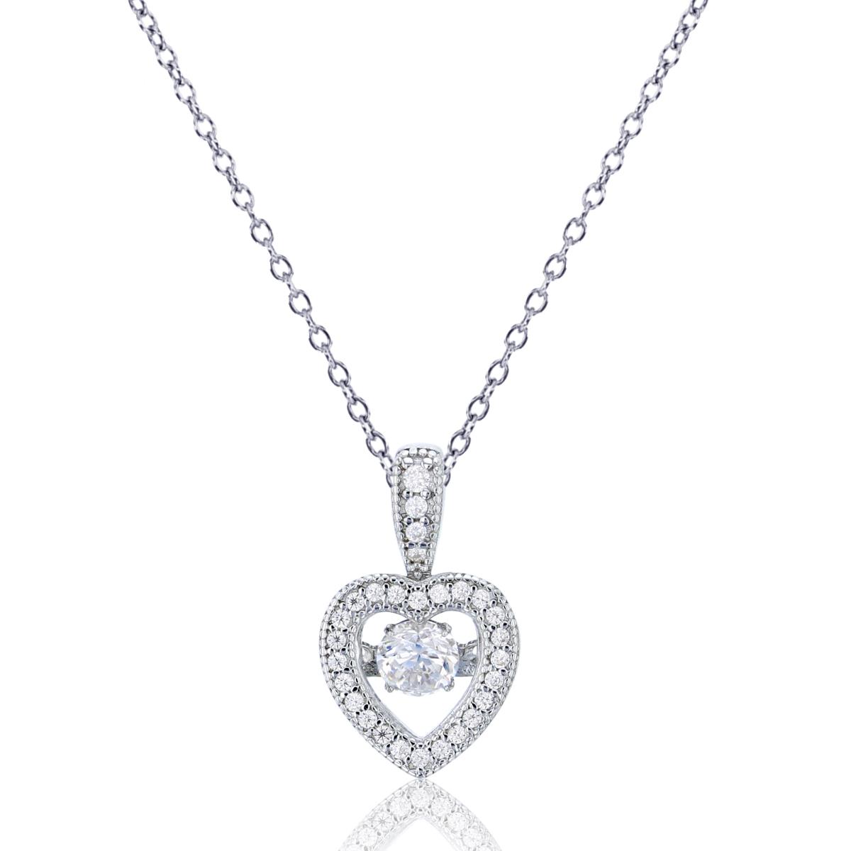Sterling Silver Rhodium Paved Heart 18" Necklace