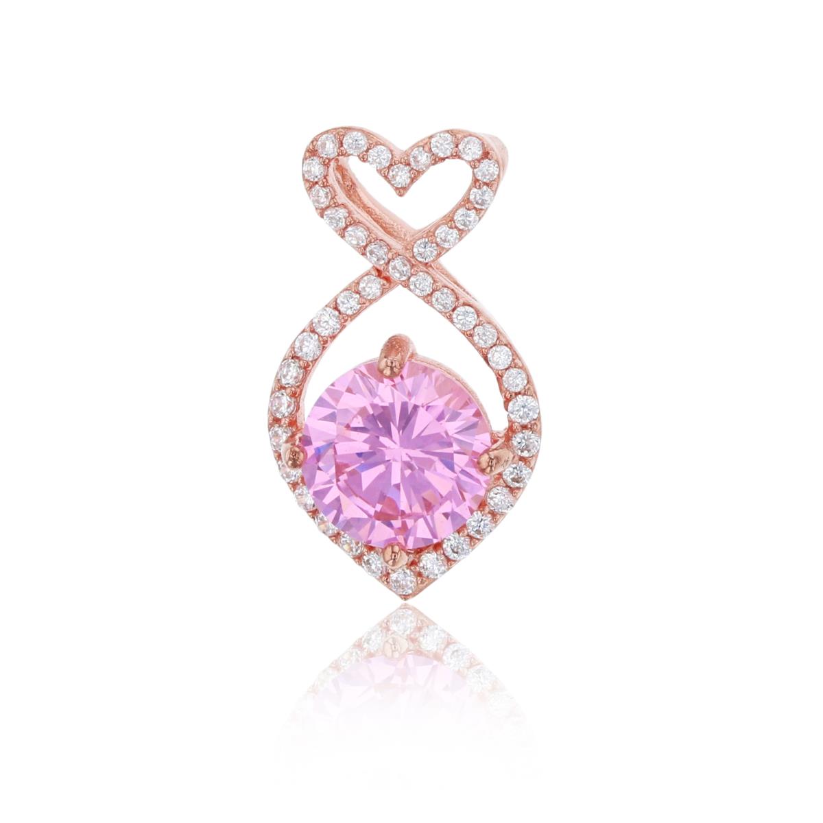 Sterling Silver Rose 8mm Pink Rd Cut & Micropave White CZ Fish-Shaped Pendant