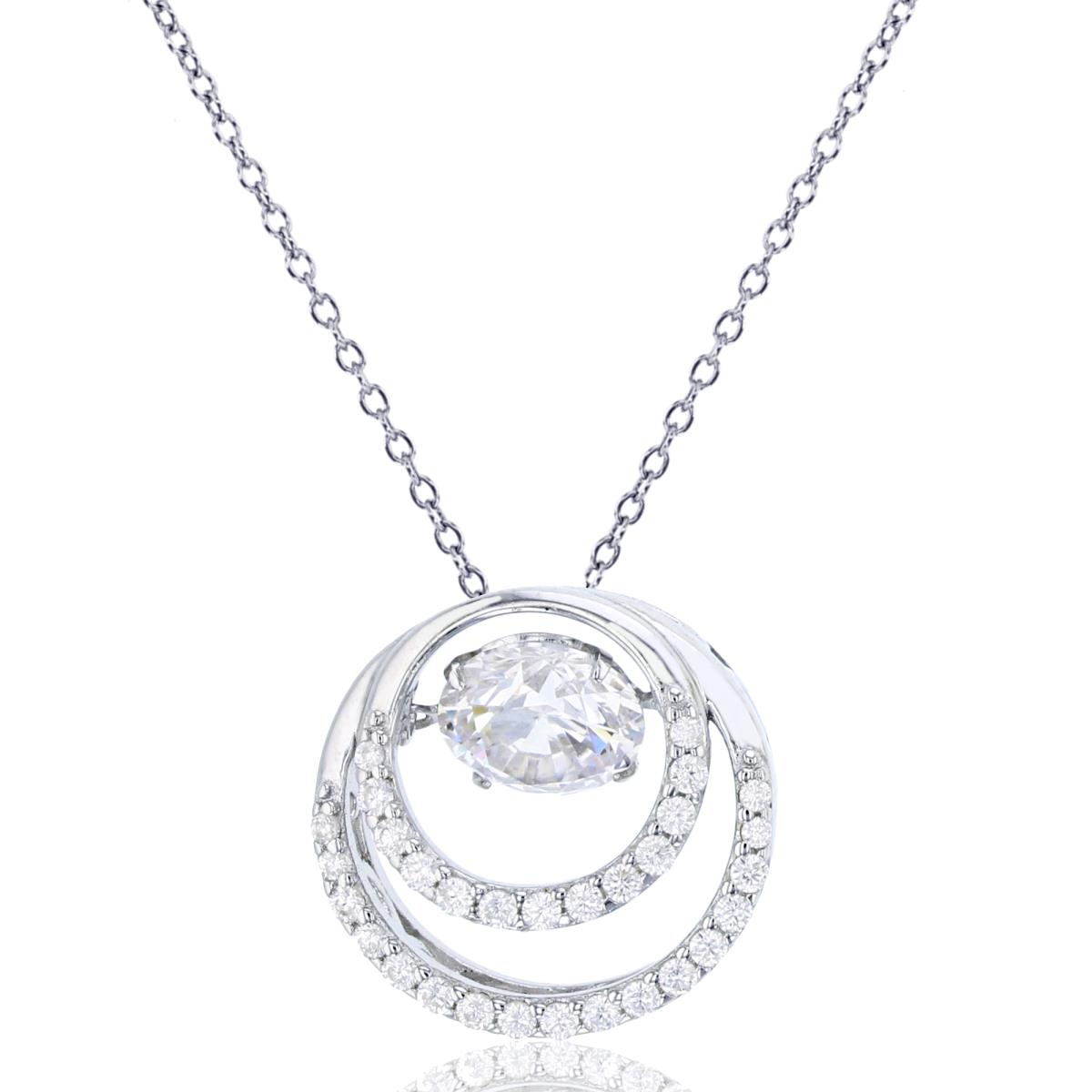 Sterling Silver Rhodium 6mm Round Cut Double Circle 18" Necklace