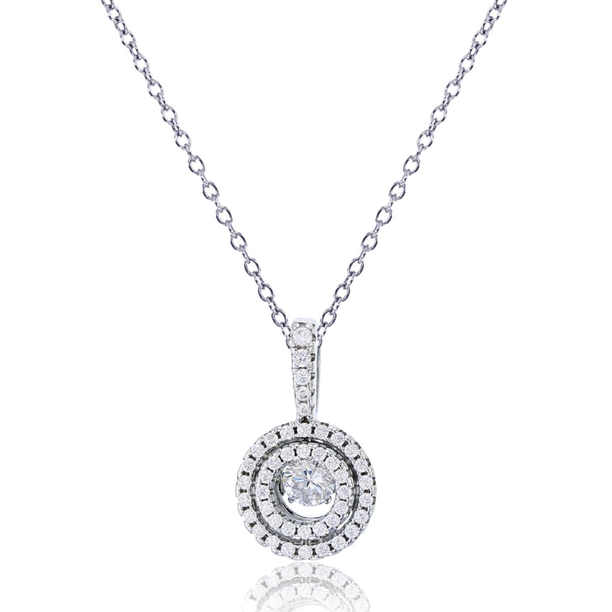 Sterling Silver Rhodium Micropave Double Halo 18" Necklace