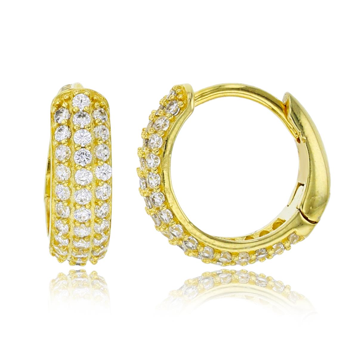 Sterling Silver Yellow 13x4mm 3-Row Micropave CZ Huggie Earring