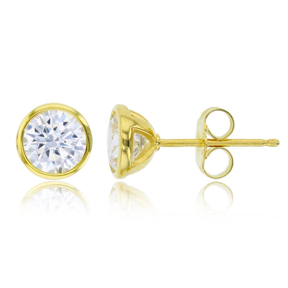 Sterling Silver Yellow 6mm Rd Cut CZ Bezel Solitaire Stud Earring