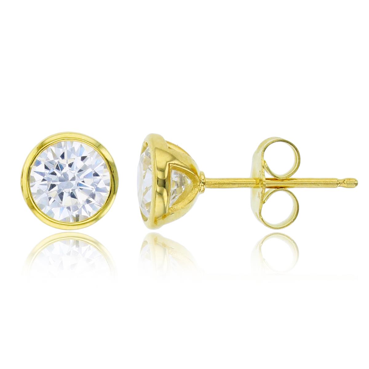 Sterling Silver Yellow 6mm Rd Cut CZ Bezel Solitaire Stud Earring