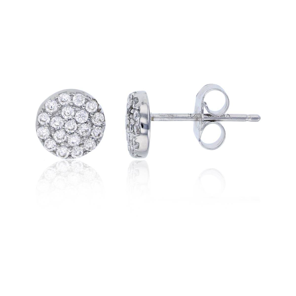 Sterling Silver Rhodium 7x7mm Micropave CZ Round Stud Earring