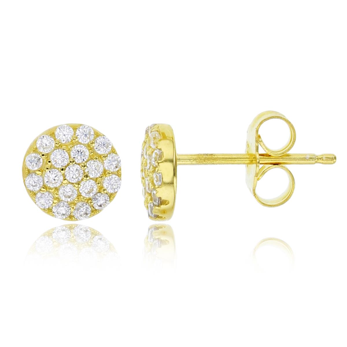 Sterling Silver Yellow 7x7mm Micropave CZ Round Stud Earring